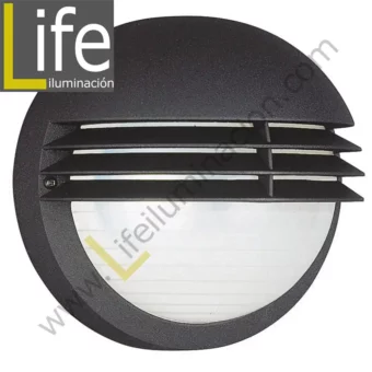 WPL-1928/BK BRAQUETE ROMULO POLICARB. NEGRO C/REJILLA 1XE27