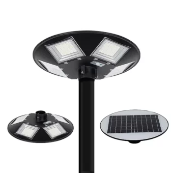 LUMINARIA SOLAR GARDEN INTEGRADA UFO 150W / BATERIA LITIO-FOSFATO/ RESISTENCIA AL IMPACTO / 50 000 HORAS / 250m2/ CONTROL REMOTO INALAMBRICO