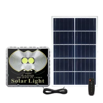 REFLECTOR SOLAR LED 200W / BATERIA DE LITIO /2000 Lm / IP 65 /120m3/  T.C. 5H / T.D. 12 H / PROTECCION CONTRA RAYOS / PANTALLA DE POTENCIA