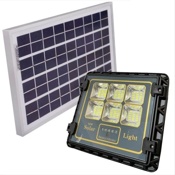 XH-50W REFLECTOR SOLAR LED 50W /CARGA SOLAR /450 Lm / IP 65 /45m3/CONTROL REMOTO INTELIGENTE/ T.C. 5H / T.D. 12 H /Indicador de Cantidad Electrica - Imagen 1