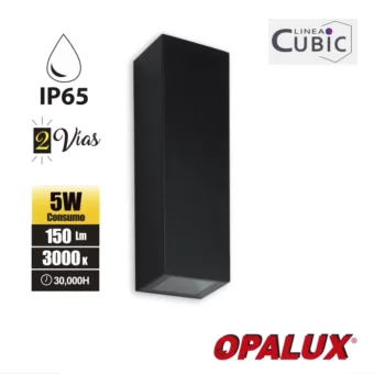 APLIQUE EXTERIOR LED 5W CUBIC 4 "OPALUX" 100-240V 150LM 3000K COLOR NEGRO