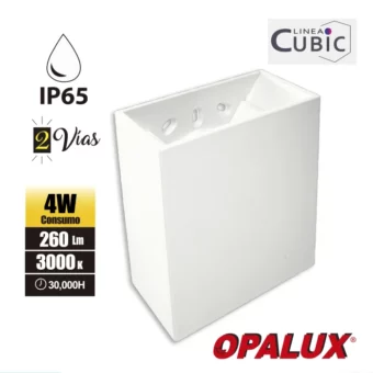 APLIQUE EXTERIOR LED 4W CUBIC 12 "OPALUX" 100-240V 260LM 3000K COLOR BLANCO