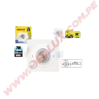 SPOT LIGHT LED "OPALUX" 7W 610LM 6500K 36° DE ILUMINACION 40.7MM ALTO, Ø 90MM 220V  CUADRADO LUZ BLANCA,CJX40