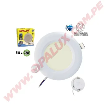 SPOTLIGHT 8W "OPALUX" 720LM IP44 3500K LUZ CALIDA 120° P/CAJA OCTAGONAL 220V CJX100