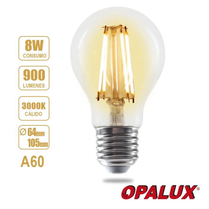 OP-A6F30 FOCO VINTAGE A60 8W 3000K 185-265V E27 "OPALUX" - Imagen 1