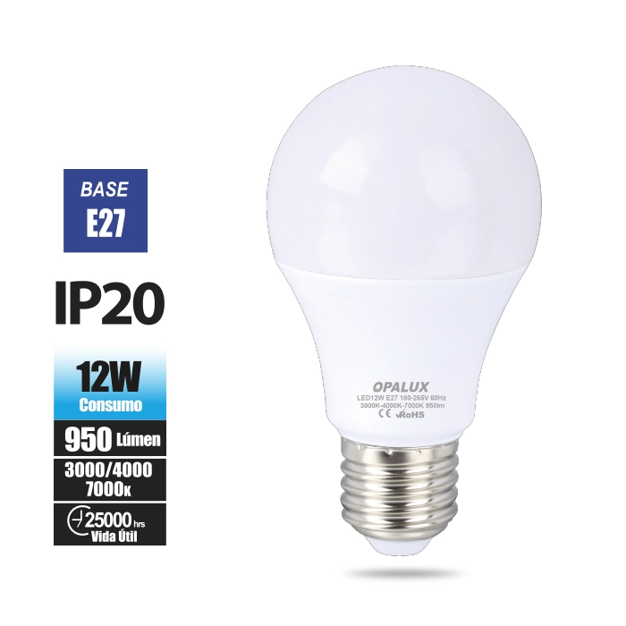 OP-12W3-CCT- FOCO LED 12W "OPALUX" 950LM TRICOLOR 7000K / 4000K / 3000K 180-265V MASTER X 200 - Imagen 1