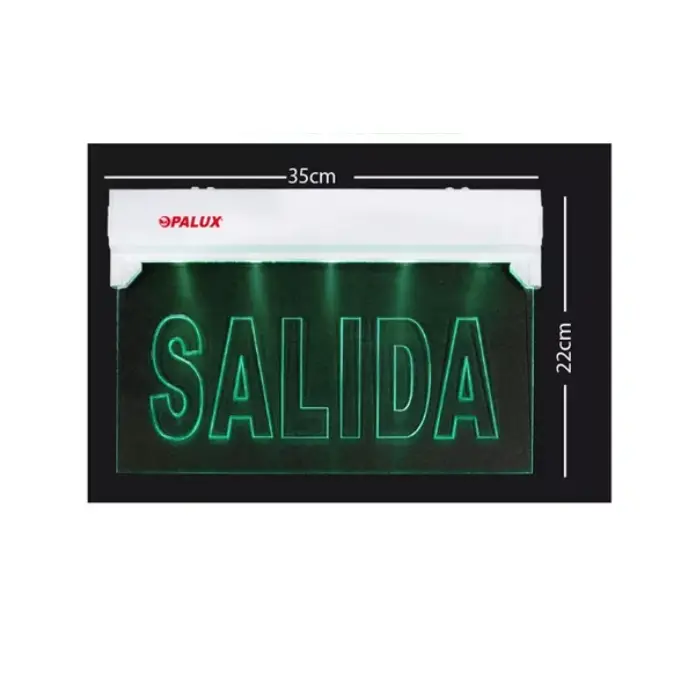 OP-397S Señal de seguridad LED “Opalux” 35.5x22cm iluminada mica “SALIDA” Bajo Relieve 6 Hrs 5 leds cumple INDECI incluye accesorios 3 tipo de montaje cuerpo ABS blanco - Imagen 1