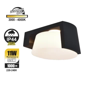 APLIQUE EXTERIOR DE PARED MOON 11W 1000 LM 3000K-4000K PC-AL