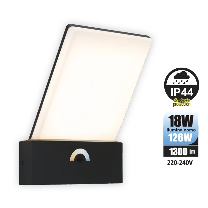 OP-5189BLK APLIQUE EXTERIOR DE PARED PANO 18W 1300 LM DIMER GRIS - Imagen 1
