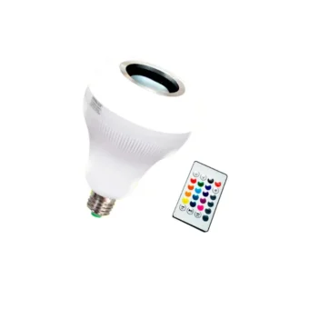 Foco led disco 9W Blanco mas RGB (Colores diversos) con parlante 3W conexion Bluetooth control remoto rosca E27 "Opalux"