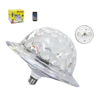 Foco led disco 12W RGB (Colores diversos) con parlante 3W conexion Bluetooth USB contro remoto rosca E27 “Opalux”