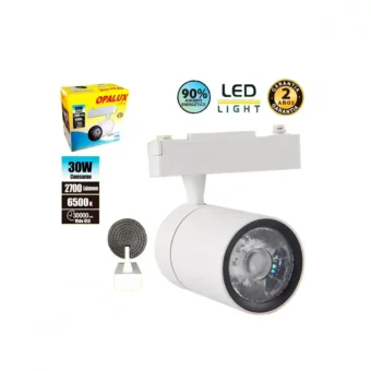 SPOT DE RIEL 30W OPALUX 6500K 2700LM 35000HRS DIRECCIONABLE COLOR BLANCO CON LUZ BLANCA