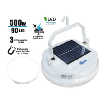 LÁMPARA PORTATIL RECARGABLE CON PANEL SOLAR 500W "OPALUX" 12000K, CARGA TOMA USB TIPO C, MASTERX50