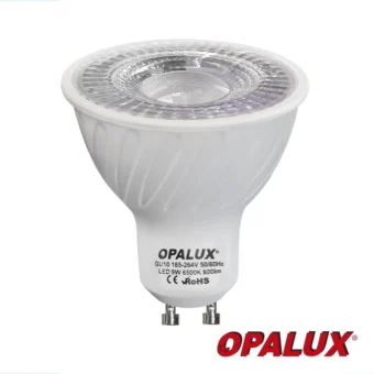 FOCO DICROICO LED 9W LUZ NEUTRO "OPALUX"  800LM 4000K GU10 60° 100-240VAC Ø5CM 5.4CM ALTO.CJX100