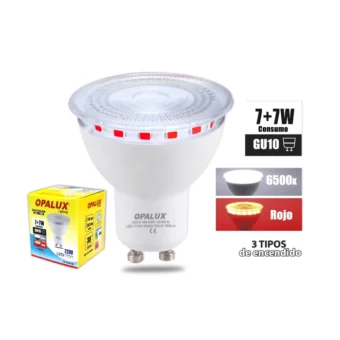 FOCO DICROICO DUO COLOR 6500K + ROJO 7W "OPALUX"