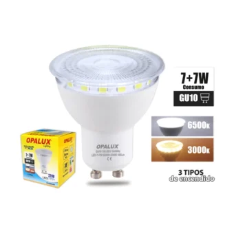 FOCO DICROICO DUO COLOR 6500K + 3000K 7W "OPALUX"