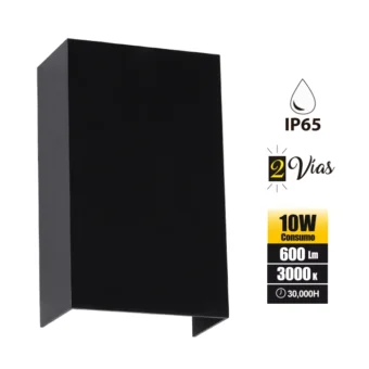 APLIQUE EXTERIOR LED 10W 600LM 3000K 100-240V IP65 COLOR NEGRO