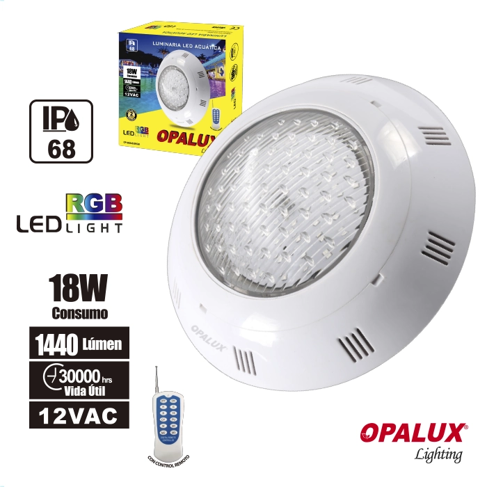 OP-SB24520RGB-1 LUMINARIA LED ACUÁTICA " OPALUX" 18W RGB 12VAC - Imagen 1