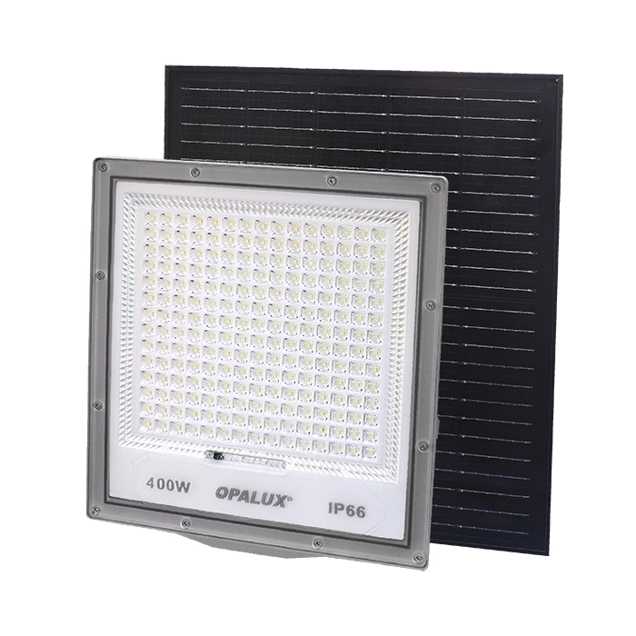 OP-SFL400-CW (1) REFLECTOR SOLAR LED CON PANEL SOLAR 400W "OPALUX" 3500LM, 7200K - Imagen 1