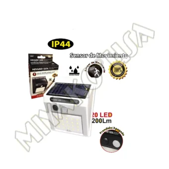 LUZ DE PASO SOLAR LED 3W MIYAKO USA 200LM CON PANEL SOLAR Y SENSOR DE MOVIMIENTO IP64 USO EXTERIOR COLOR BLANCO